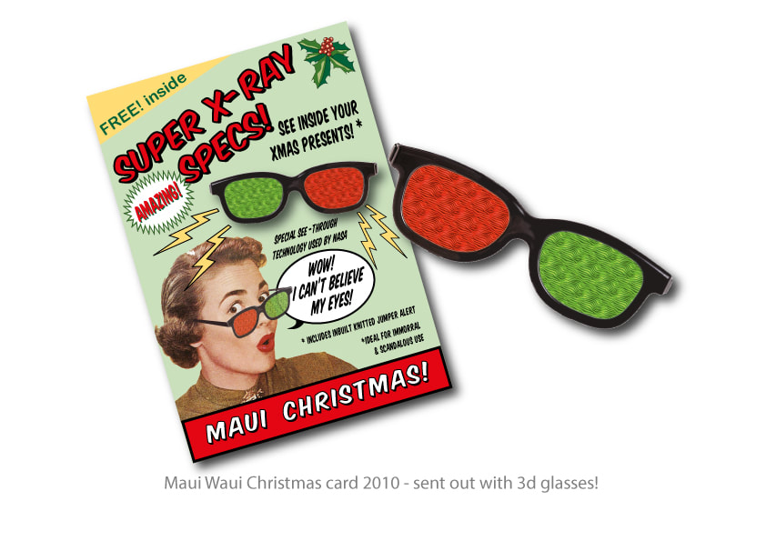 Maui Waui Christmas card design with 3d glasses